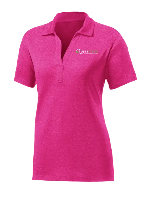 Womens Pink Raspberry Heather Contender Polo w/Quest Food Logo