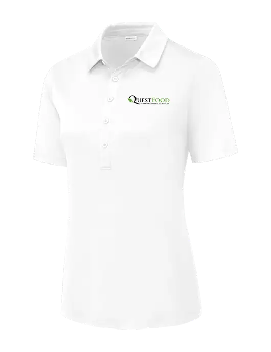 White Womens Posi-UV Pro Polo w/Quest Food Logo