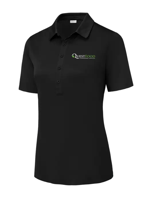 Black Womens Posi-UV Pro Polo w/Quest Food Logo