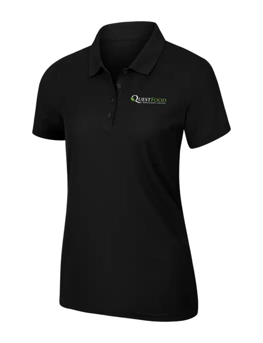 Womens Black Core Classic Pique Polo w/Quest Food Logo