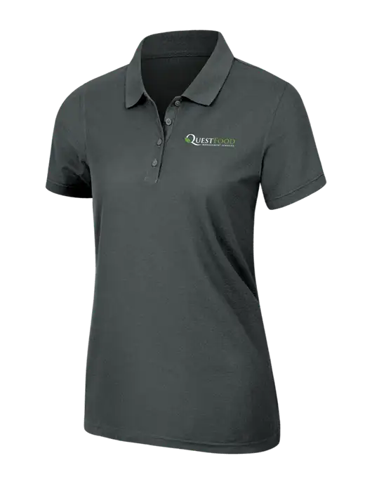 Dark Grey Womens Core Classic Pique Polo w/Quest Food Logo