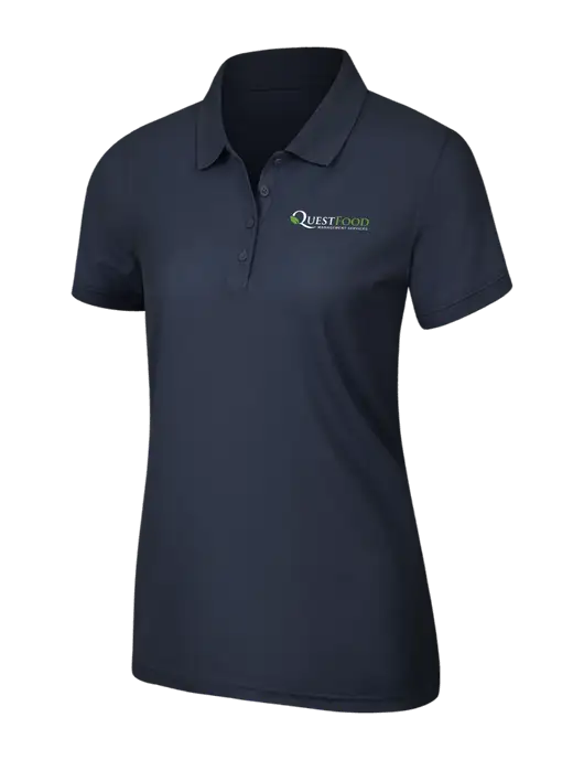 Navy Blue Womens Core Classic Pique Polo w/Quest Food Logo
