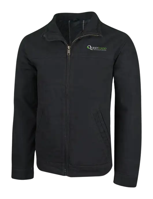 Cornerstone Black Washed Duck Cloth Flannel Lined Work Jacket w/Quest Food Logo