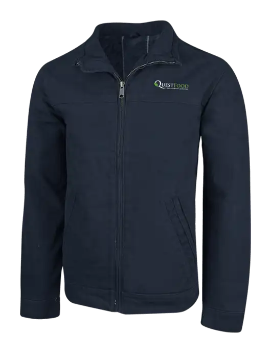 Cornerstone Navy Washed Duck Cloth Flannel Lined Work Jacket w/Quest Food Logo
