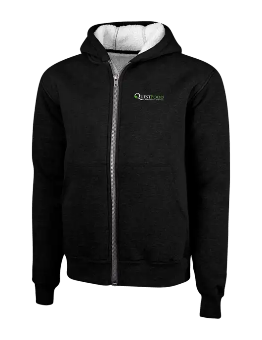 Cornerstone Black Heavyweight Sherpa Lined Hooded Fleece Jacket w/Quest Food Logo