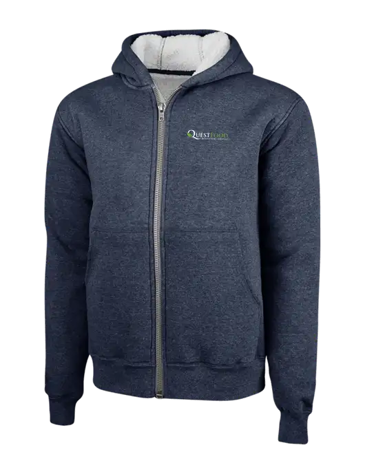 Cornerstone Navy Heavyweight Sherpa Lined Hooded Fleece Jacket w/Quest Food Logo
