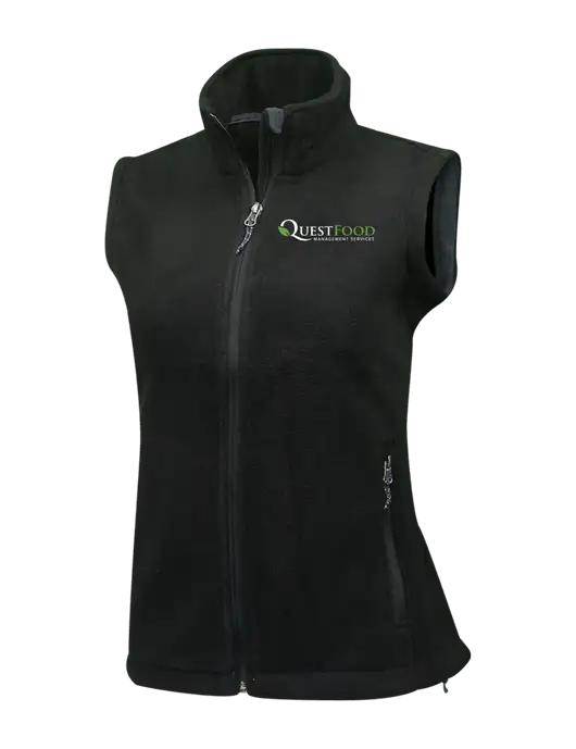 Womens Black Fleece Vest w/Quest Food Logo