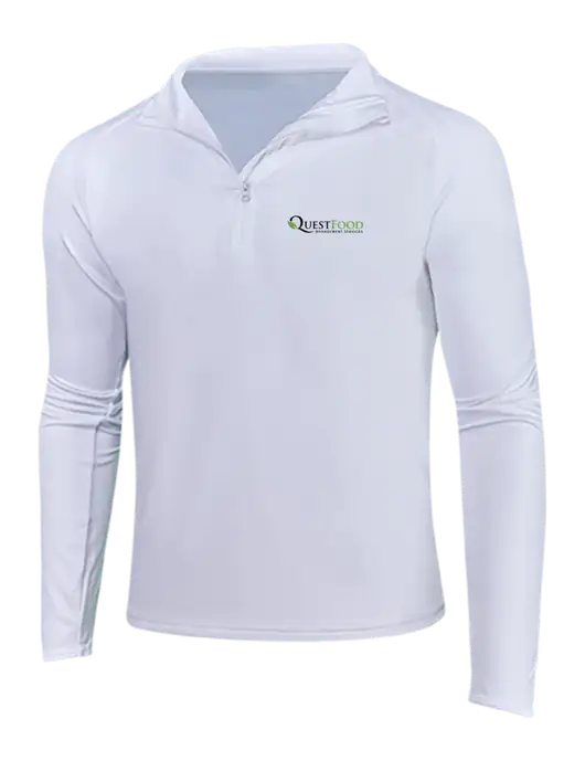 White Sport Wick Stretch 1/4 Zip Pullover w/Quest Food Logo