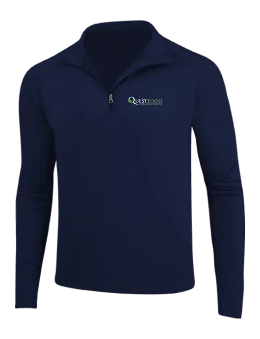 Navy Sport Wick Stretch 1/4 Zip Pullover w/Quest Food Logo
