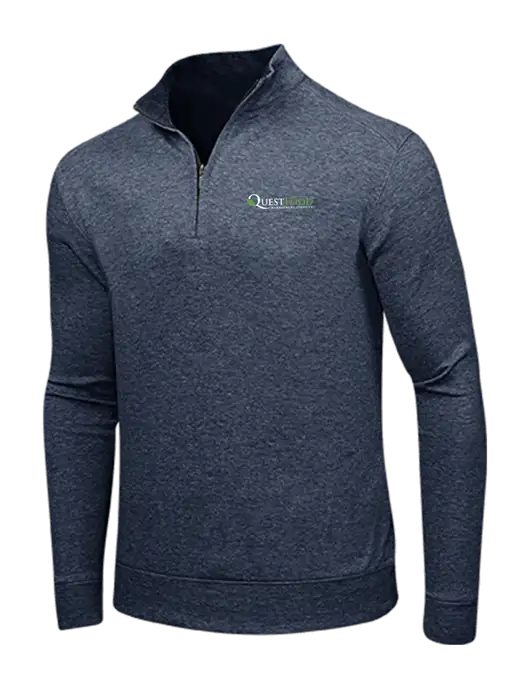 Estate Blue Heather/Charcoal Heather Interlock 1/4 Zip w/Quest Food Logo