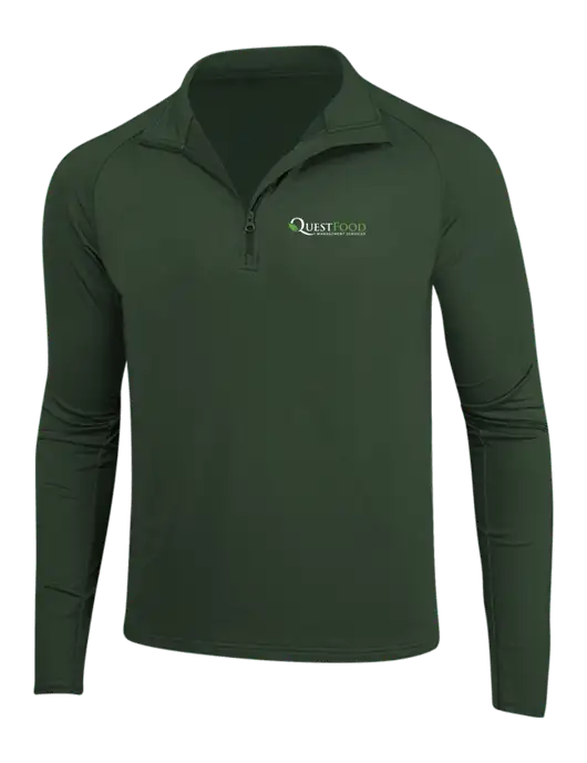 Dark Green Sport Wick Stretch 1/4 Zip Pullover w/Quest Food Logo