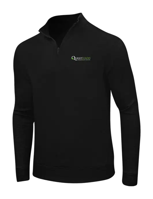 Deep Black/Charcoal Heather Interlock 1/4 Zip w/Quest Food Logo