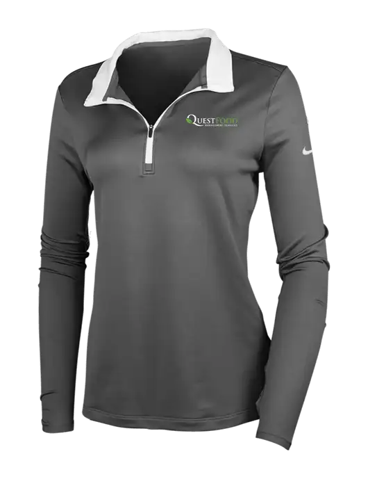 NIKE Dark Grey/White Womens Dry-Fit Stretch 1/2 Zip Cover-Up w/Quest Food Logo