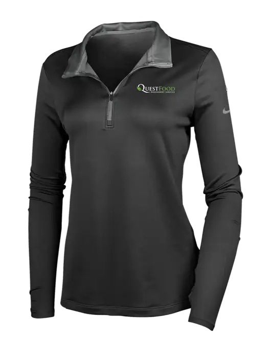 NIKE Black/Dark Grey Womens Dry-Fit Stretch 1/2 Zip Cover-Up w/Quest Food Logo