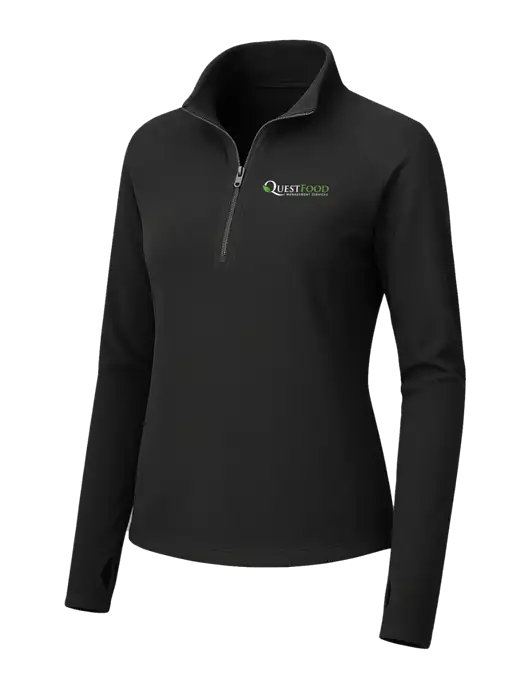 Womens Black Microfleece 1/2 Zip Pullover w/Quest Food Logo
