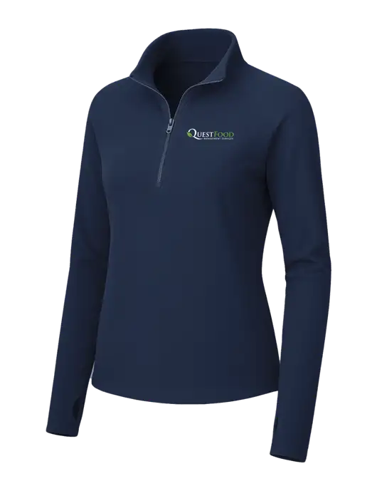 Womens Navy Microfleece 1/2 Zip Pullover w/Quest Food Logo