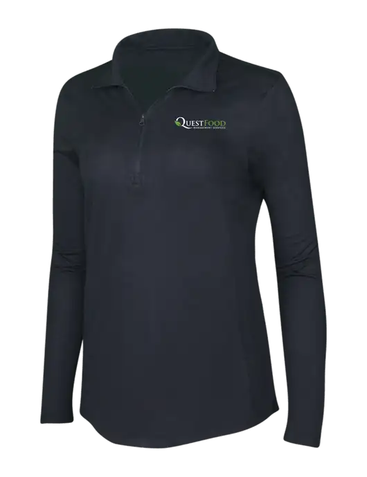 Black Triad Solid Womens Posicharge Tri-Blend Wicking 1/4 Zip Pullover w/Quest Food Logo