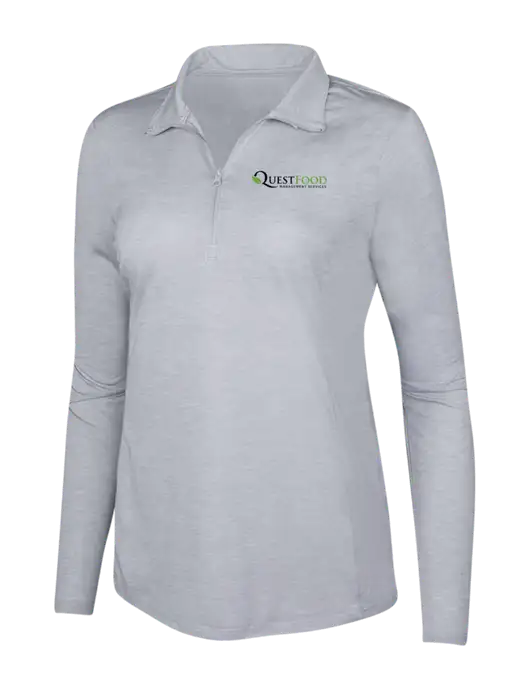Light Grey Heather Womens Posicharge Tri-Blend Wicking 1/4 Zip Pullover w/Quest Food Logo
