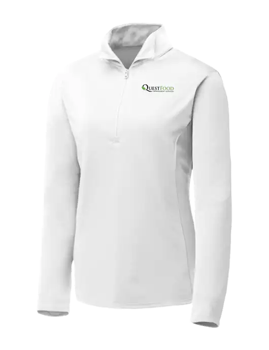 White Womens Posicharge Competitor ¼ Zip Pullover w/Quest Food Logo