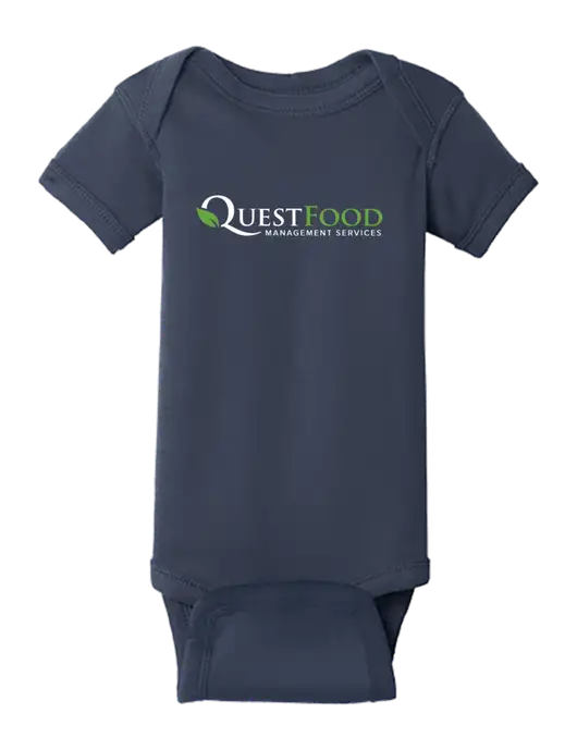 Rabbit Skins Navy Infant Short Sleeve Baby Rib Bodysuit w/Quest Food Logo