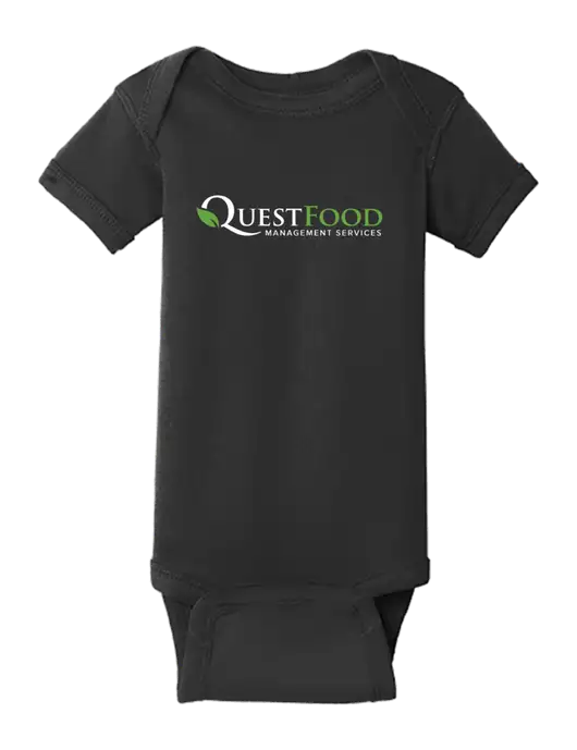 Rabbit Skins Black Infant Short Sleeve Baby Rib Bodysuit w/Quest Food Logo