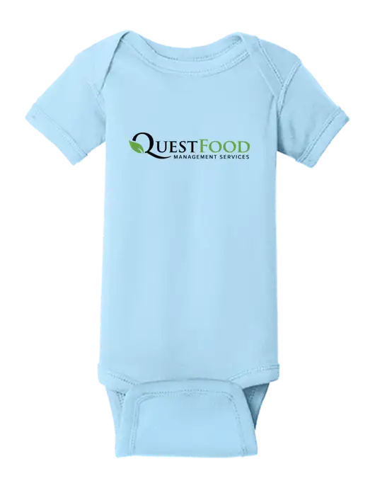 Rabbit Skins Light Blue Infant Short Sleeve Baby Rib Bodysuit w/Quest Food Logo