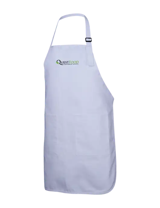 Full-Length White Apron With Pockets w/Quest Food Logo