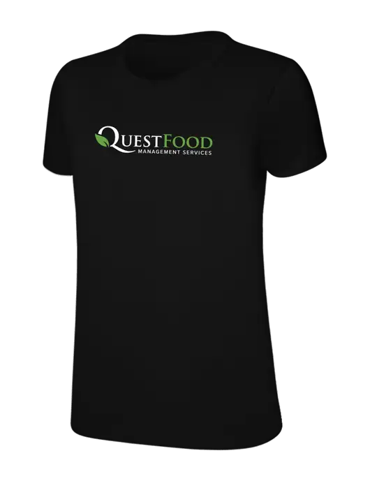 Womens Ring Spun Jet Black 4.5 oz T-Shirt w/Quest Food Logo