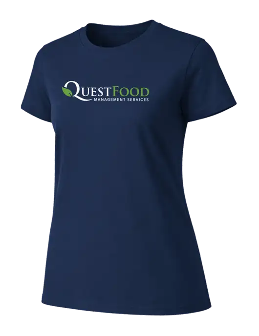 Womens Ring Spun Navy 4.5 oz T-Shirt w/Quest Food Logo
