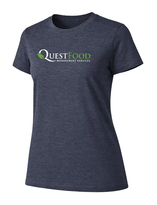 Womens Ring Spun Heather Navy 4.5 oz T-Shirt w/Quest Food Logo