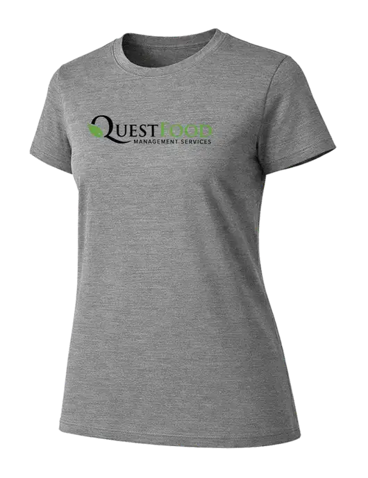 Womens Ring Spun Light Grey Heather 4.5 oz T-Shirt w/Quest Food Logo