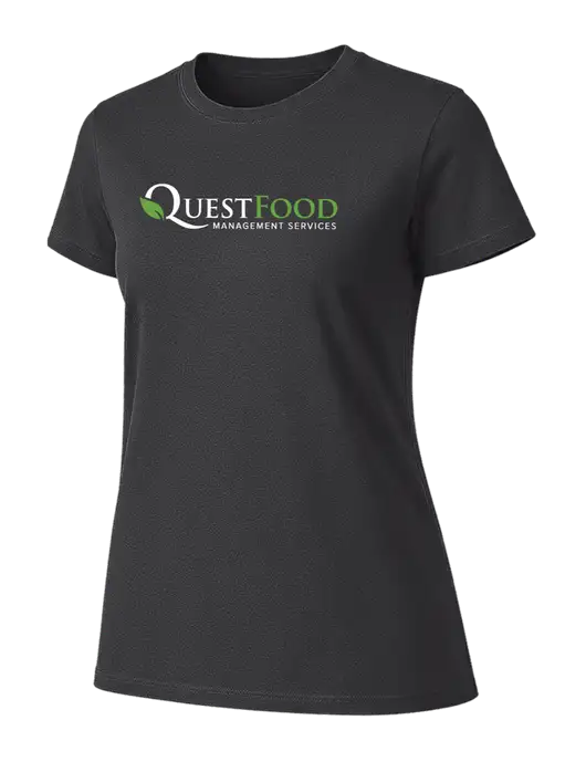 Womens Ring Spun Charcoal 4.5 oz T-Shirt w/Quest Food Logo