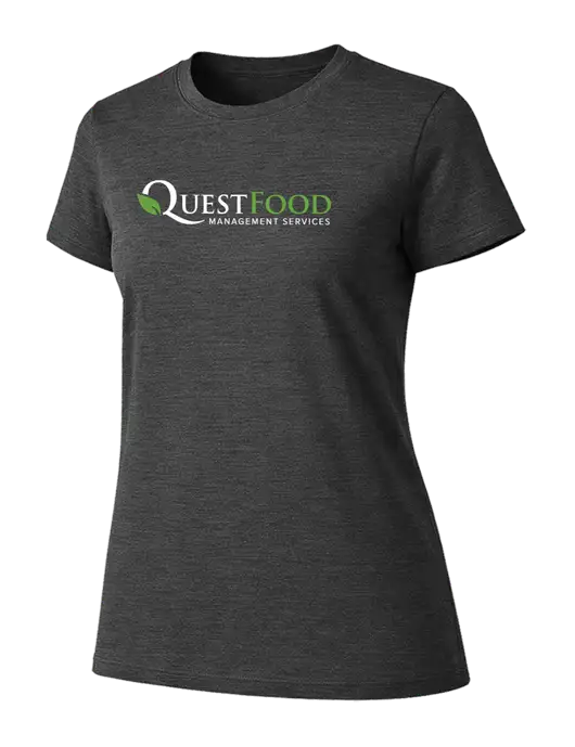 Womens Ring Spun Dark Heather Grey 4.5 oz T-Shirt w/Quest Food Logo