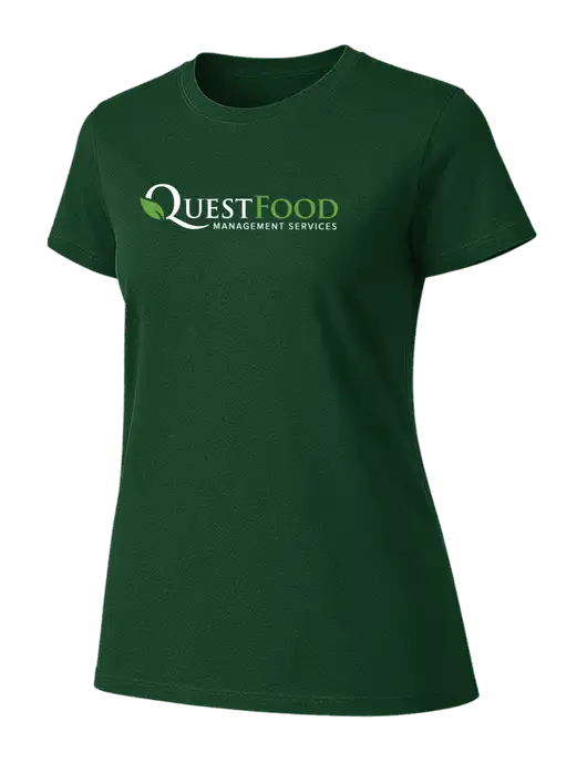 Womens Ring Spun Forest Green 4.5 oz T-Shirt w/Quest Food Logo