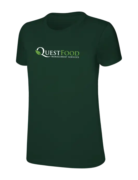 Womens Ring Spun Forest Green 4.5 oz T-Shirt w/Quest Food Logo