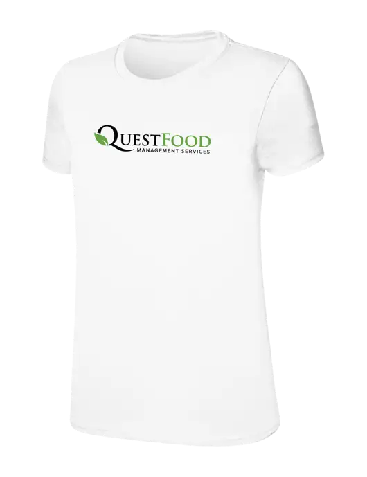 Womens Ring Spun White 4.5 oz T-Shirt w/Quest Food Logo
