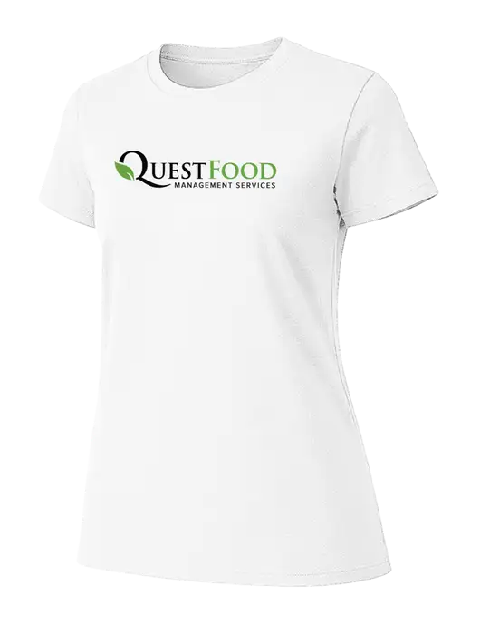 Womens Ring Spun White 4.5 oz T-Shirt w/Quest Food Logo