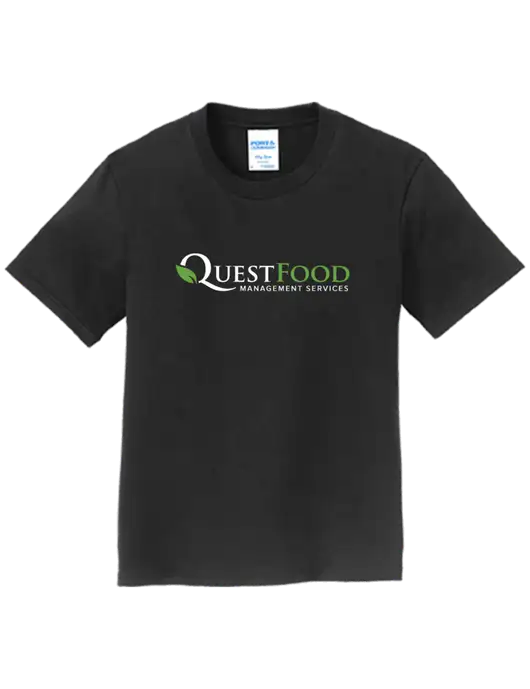 Youth Ring Spun Jet Black 4.5 oz T-Shirt w/Quest Food Logo
