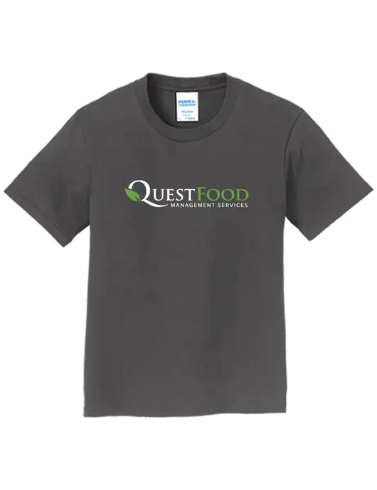 Youth Ring Spun Charcoal 4.5 oz T-Shirt w/Quest Food Logo
