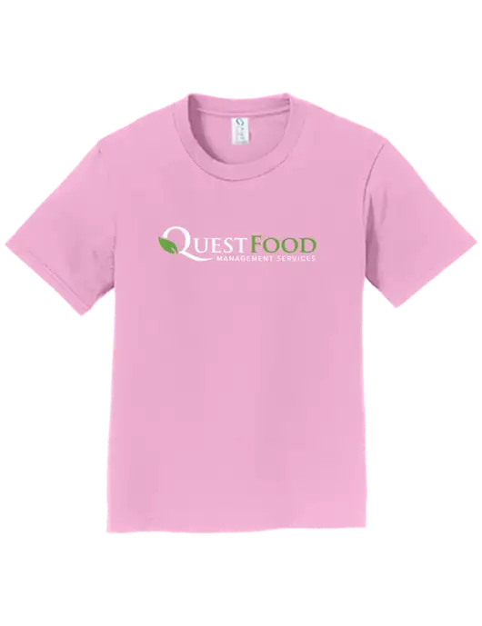 Youth Ring Spun Candy Pink 4.5 oz T-Shirt w/Quest Food Logo
