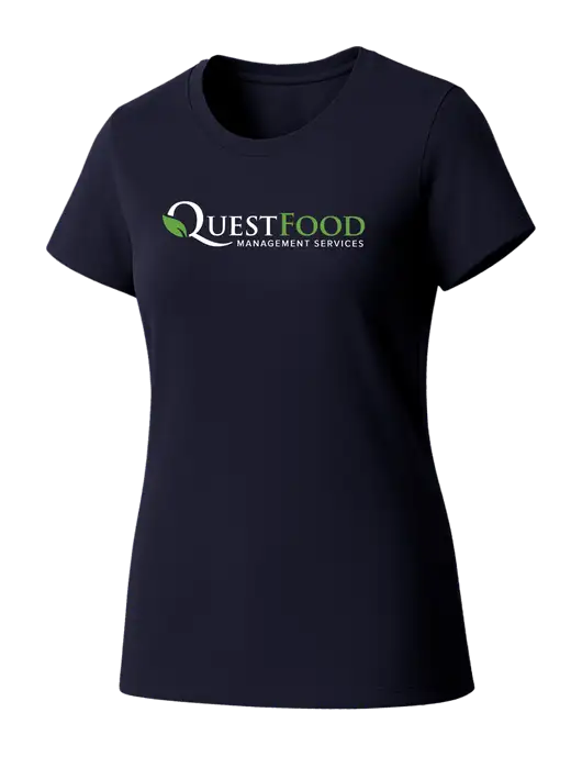 Womens Seriously Soft New Navy T-Shirt w/Quest Food Logo