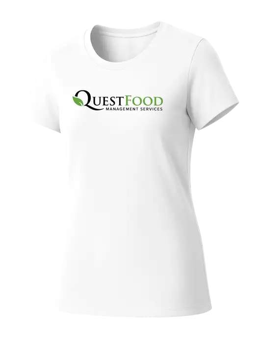 Womens Seriously Soft White T-Shirt w/Quest Food Logo