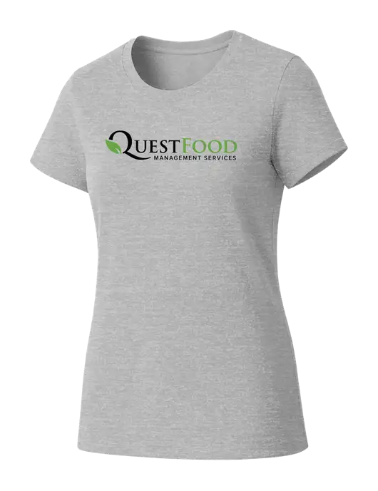 Womens Seriously Soft Light Heathered Grey T-Shirt w/Quest Food Logo