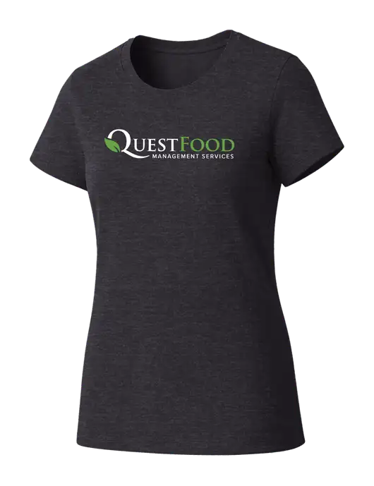 Womens Seriously Soft Heathered Charcoal T-Shirt w/Quest Food Logo