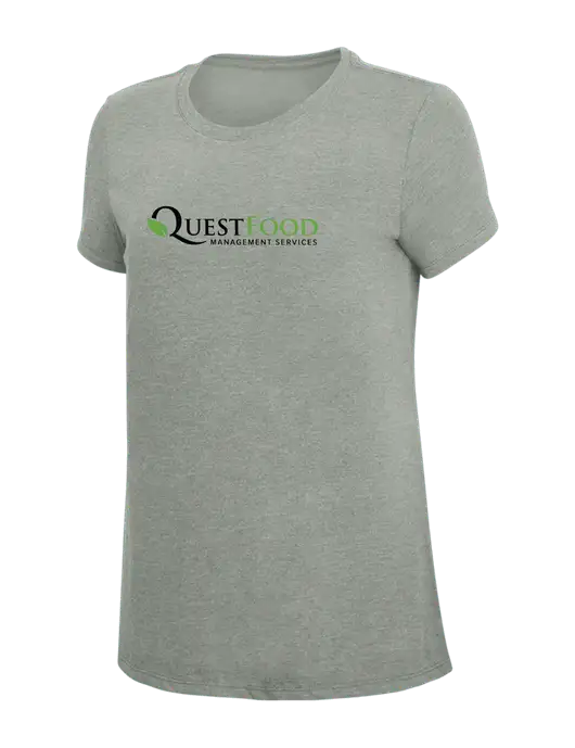 Womens Simply Soft Grey Frost 4.5oz  Poly/Combed Ring Spun Cotton T-Shirt w/Quest Food Logo