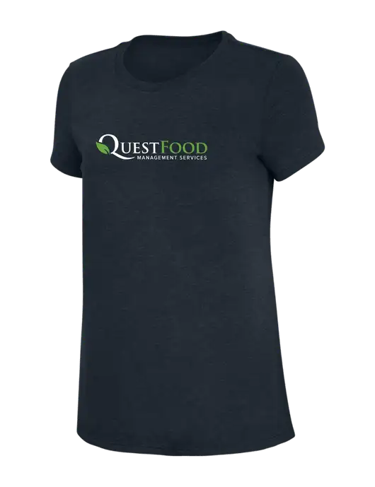 Womens Simply Soft Navy 4.5oz Poly/Combed Ring Spun Cotton T-Shirt w/Quest Food Logo