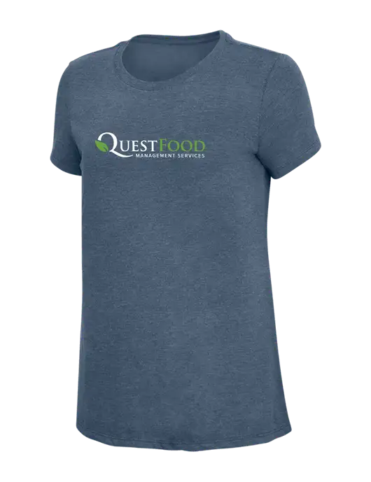Womens Simply Soft Navy Frost 4.5oz  Poly/Combed Ring Spun Cotton T-Shirt w/Quest Food Logo