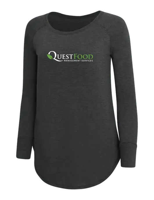 Womens Perfect Wide Collar Tunic Tri-Blend Black Frost 4.5 oz T-Shirt w/Quest Food Logo