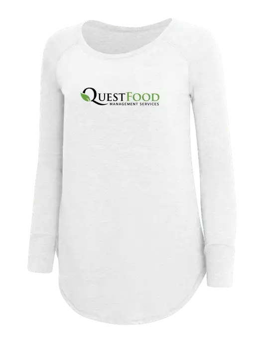 Womens Perfect Wide Collar Tunic Tri-Blend White 4.5 oz T-Shirt w/Quest Food Logo