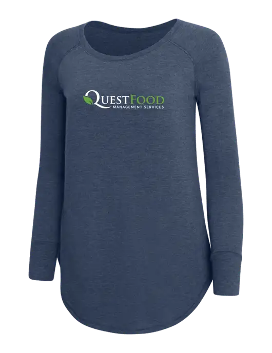 Womens Perfect Wide Collar Tunic Tri-Blend Navy Frost 4.5 oz T-Shirt w/Quest Food Logo